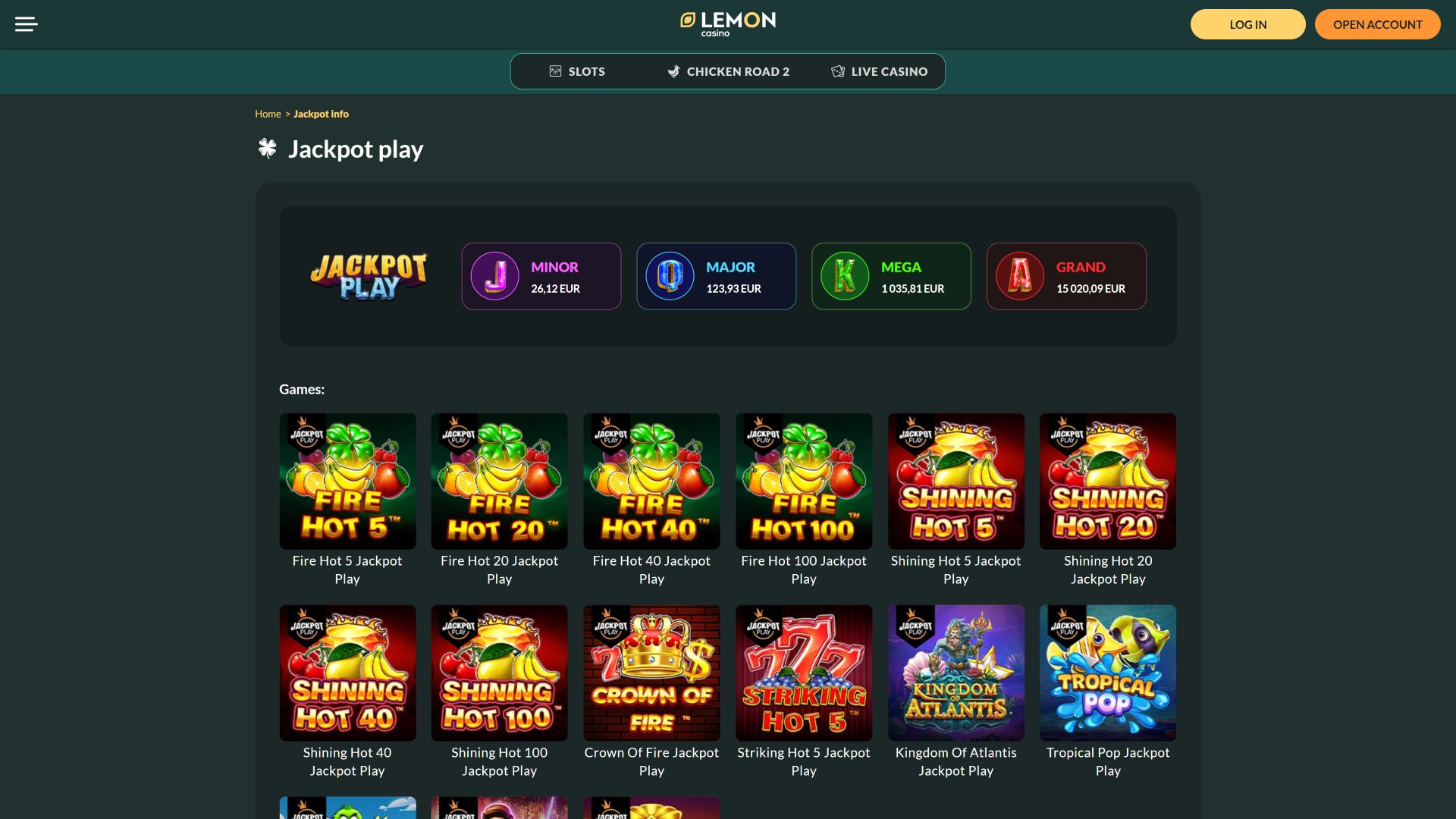 Jackpot — Lemon Casino